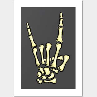 Metal Fingers Rock Creepy Halloween Skeleton Hand Gesture Swearing Posters and Art